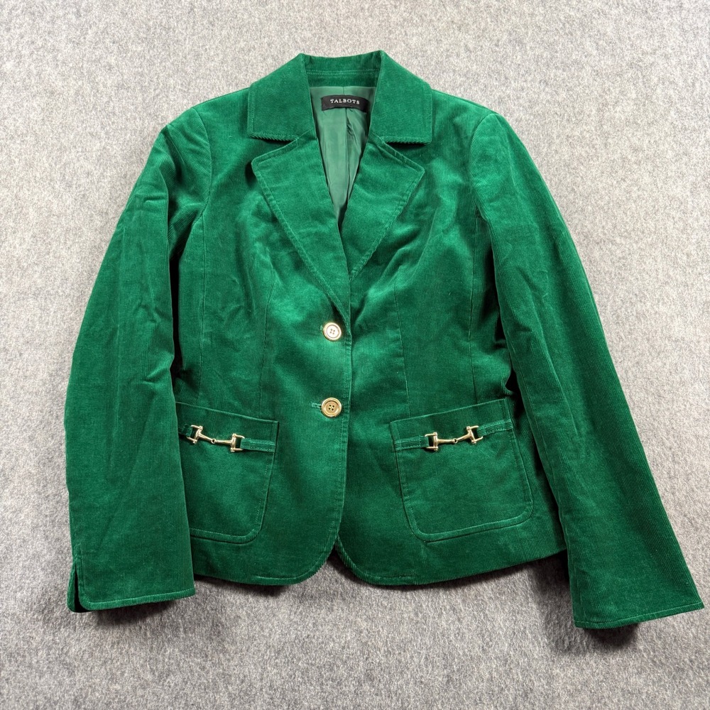 Talbots‎ Petites Green Corduroy Blazer Gold Buttons Equestrian Style